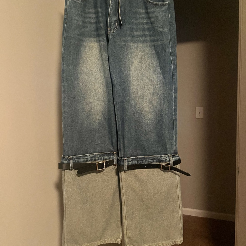 Fashion Nova Blue Flare Jeans with Straps